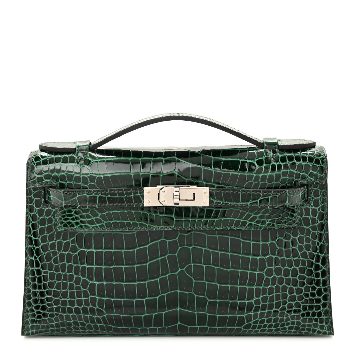 Shiny Porosus Crocodile Kelly Pochette Vert Cypress | FASHIONPHILE (US)