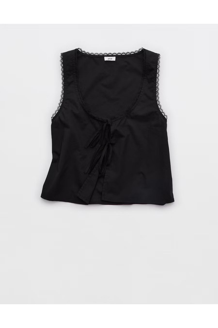Aerie Off-Duty Poplin Tie Front Tank Top Women's True Black XL | Aerie