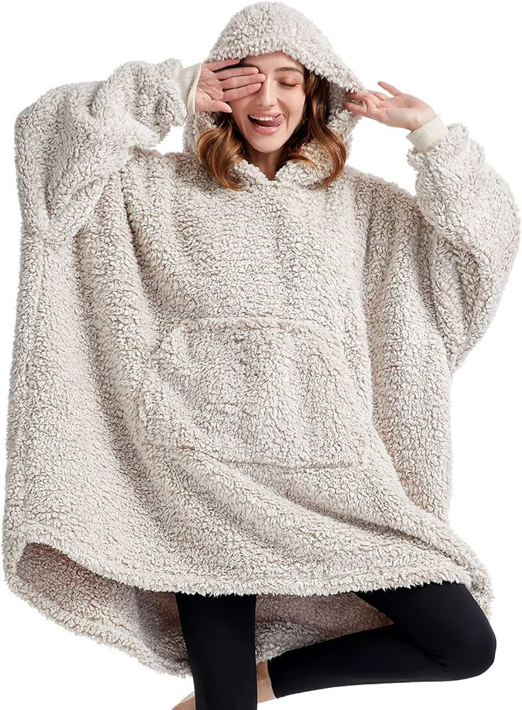 HORIMOTE HOME Cozy Sherpa Wearable Snuggle Blanket Hoodie for Adults Women Men Kids Gift Idea，O... | Amazon (US)