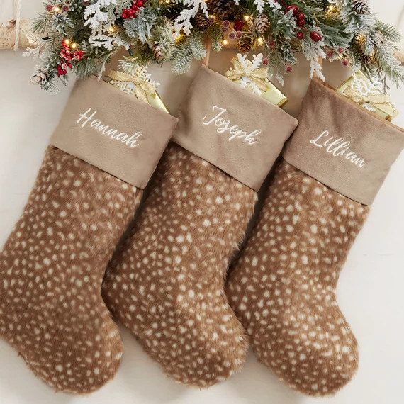 Embroidered Sika Deer Faux Fur Christmas Stocking, Custom Christmas Stocking, Personalized Holida... | Etsy (US)