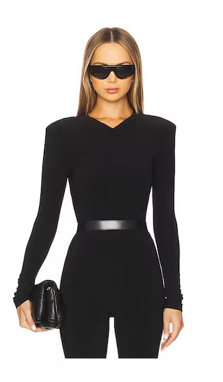 Long Sleeve Shoulder Pad V Neck Top | Revolve Clothing (Global)