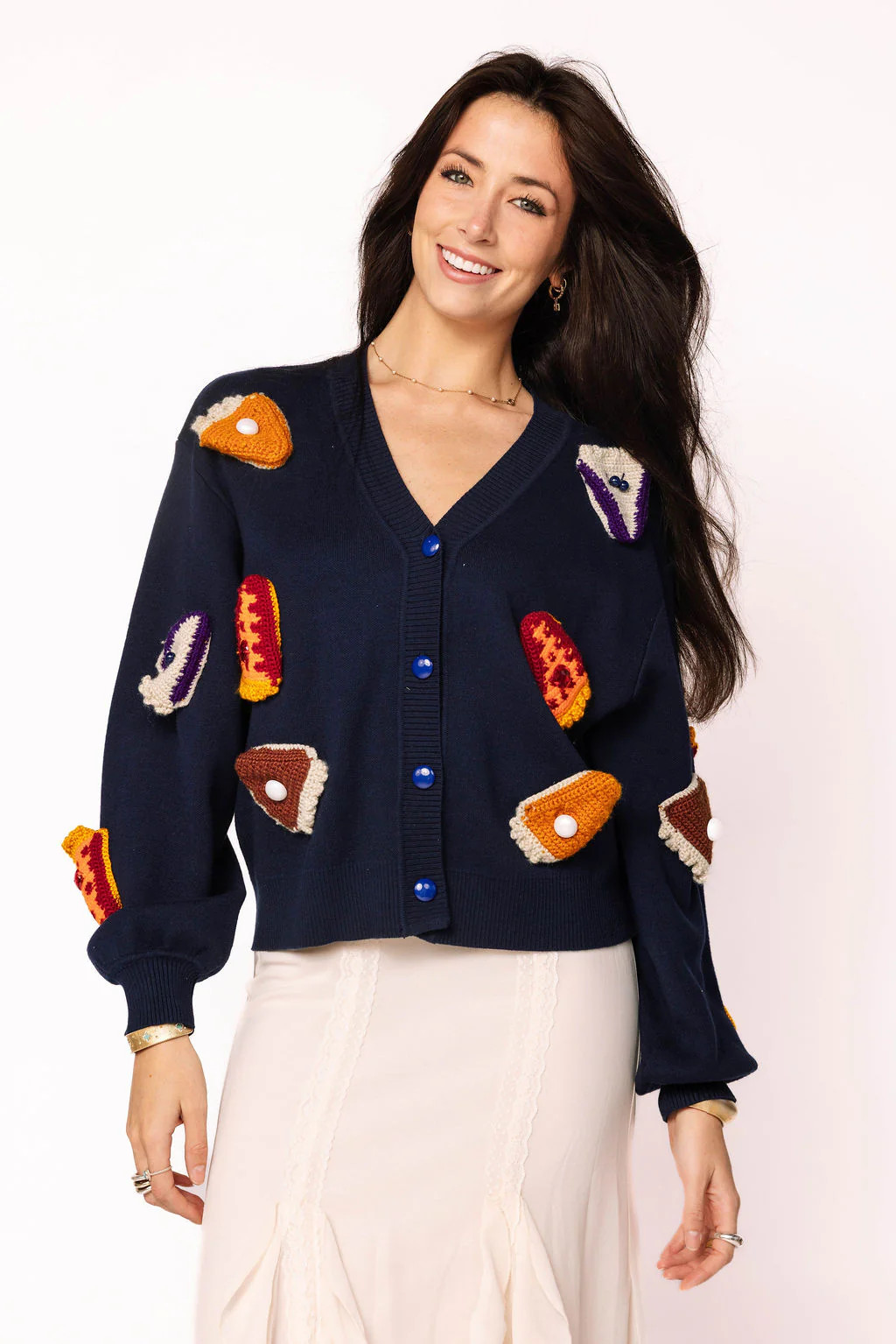 Navy Knit Pies On Plate Cardigan | Queen of Sparkles