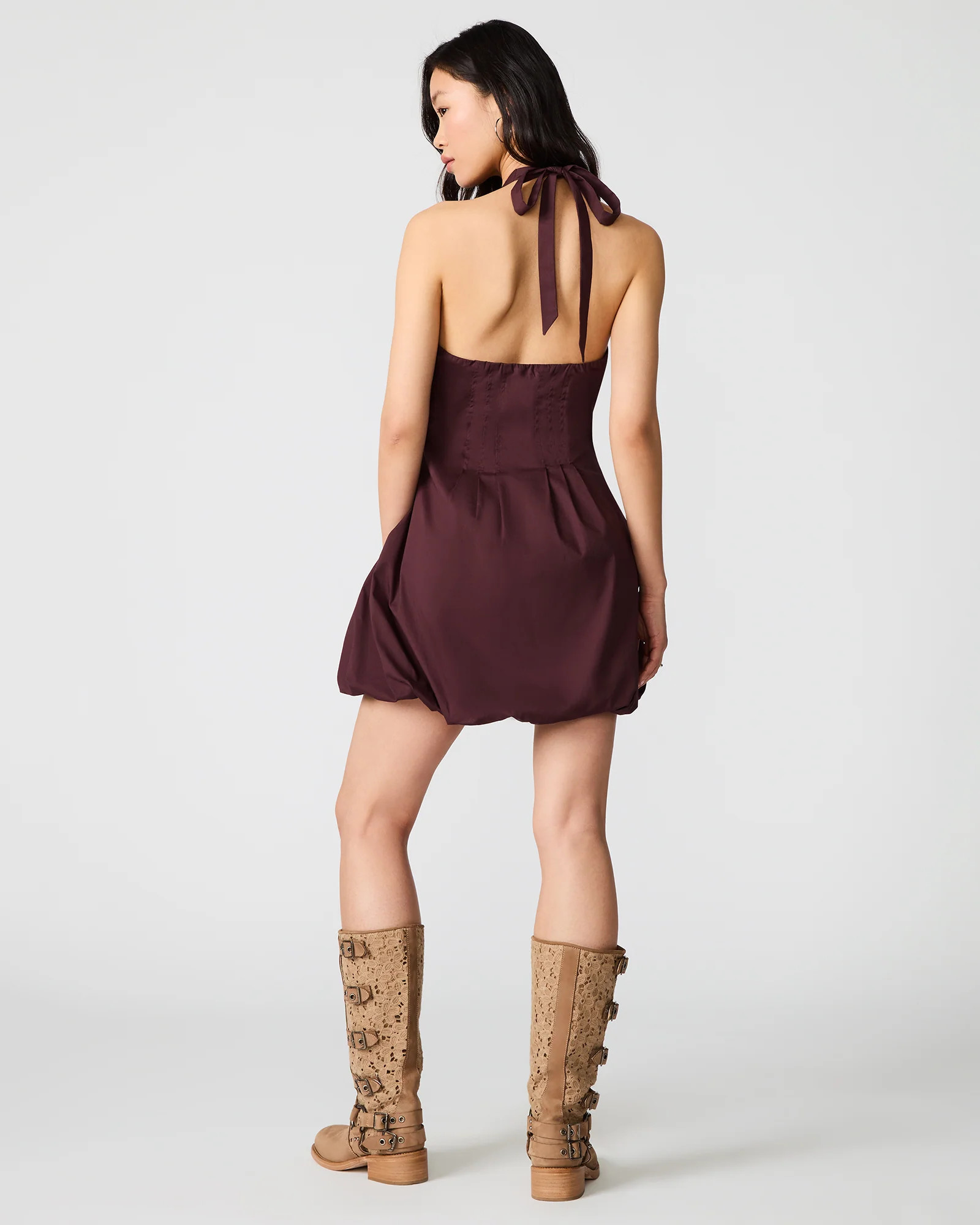 DIANNA Chocolate Zipper Bubble Halter Women's Mini Dress | Steve Madden (US)