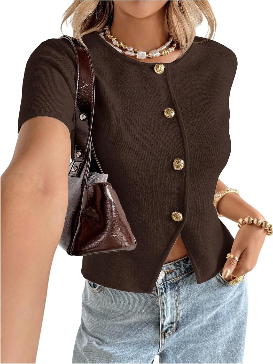 SOLY HUX Women's Button Down Mini Cardigan Short Sleeve Elegant Fall Sweater | Amazon (US)