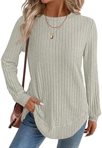 JUSTFASHIONNOW Womens Long Sleeve Shirts Trendy Sweaters Lightweight 2025 Casual Crewneck Fall Tu... | Amazon (US)