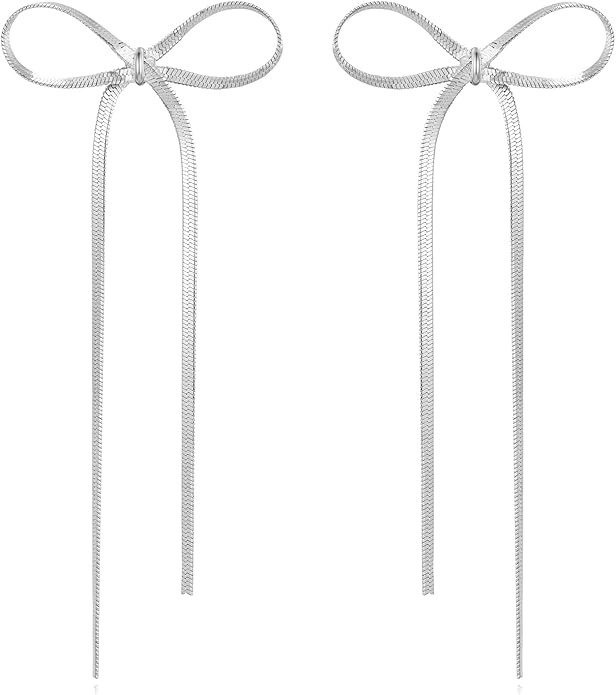 Gold Silver Bow Drop Earrings for Women Long Tassel Chain Bow Earrings Ribbon Bowknot Dangle Earr... | Amazon (US)