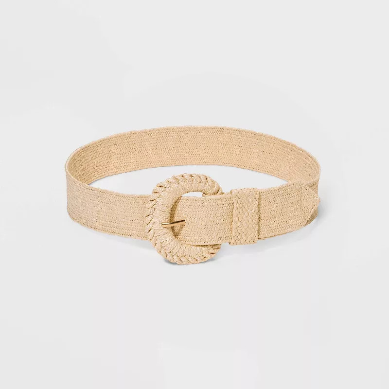 Women's Straw Covered Buckle with Stretch Belt - Universal Thread™ Natural | Target