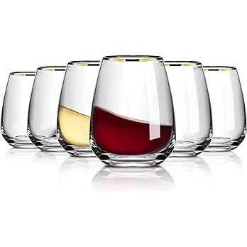 CREATIVELAND Stemless Wine Glasses Set of 6, 13.5 oz Durable Wine Glasses Gold Rim Crystal Drinki... | Amazon (US)