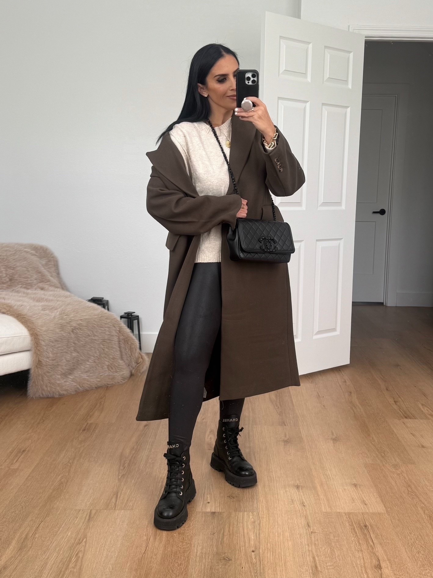 Scoop Women's Oversized Faux Wool Coat wearing size small. Under $60