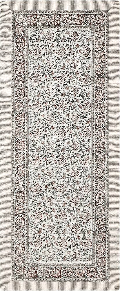 Cotton Runner 2.6x10 Kilim Runner Beige Green Floral Design Hand Block Printed Cotton Dhurrie Han... | Amazon (US)