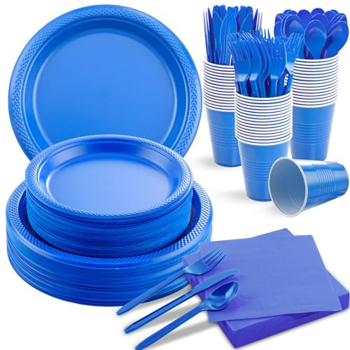 MirthMood 350 Pcs Blue Party Plates, Disposable Dinnerware Set for party | Amazon (US)
