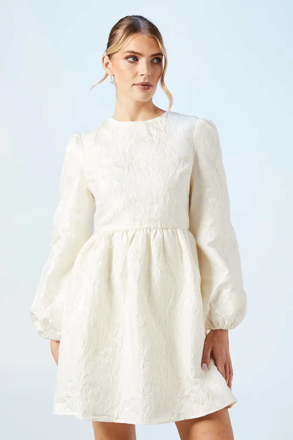 Dresses | Bridal Blouson Sleeve Jacquard Mini Dress | Oasis | Debenhams UK