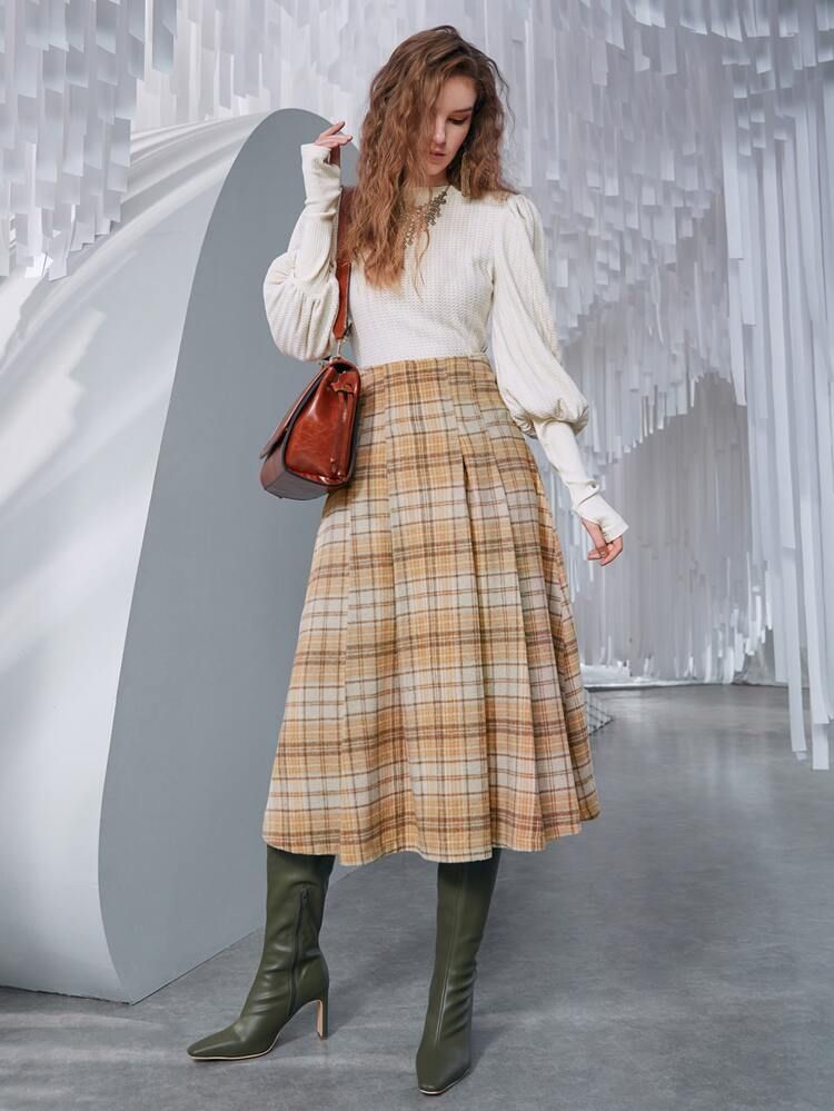 SHEIN Tartan Print Pleated Skirt | SHEIN