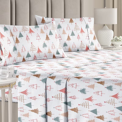 CGK Linens 4 Piece Christmas Pattern Sheet Set - Soft, Wrinkle-Resistant Holiday Bedding in Christmas Trees Multicolor, Size King | Target