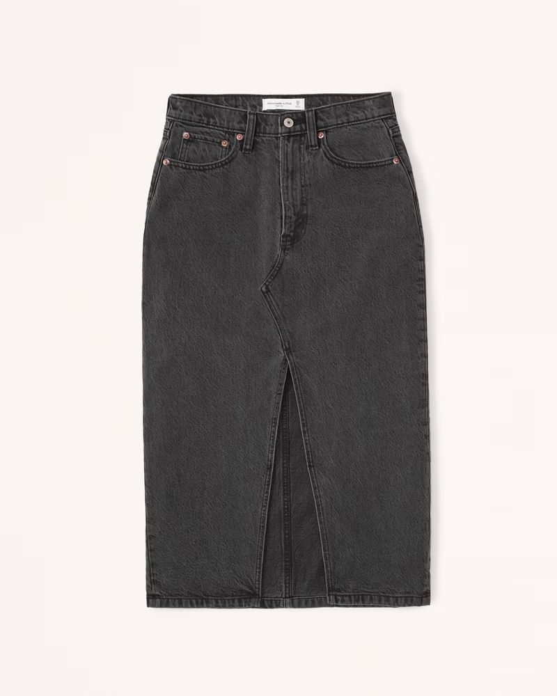 Abercrombie & Fitch Women's High Rise Denim Midi Skirt in Black - Size 29 | Abercrombie & Fitch (US)