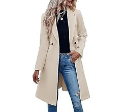 Fazortev Women's Double Button Belted Tweed Overcoat Basic Long Sleeve Notched Lapel Pea Trench J... | Amazon (US)