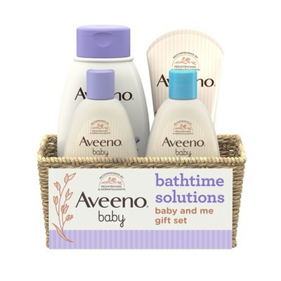 Aveeno Baby & Me Daily Bathtime Solutions Gift Set Includes Baby Wash, Shampoo,Calming Bath and Moisturizing Lotion - 4ct | Target