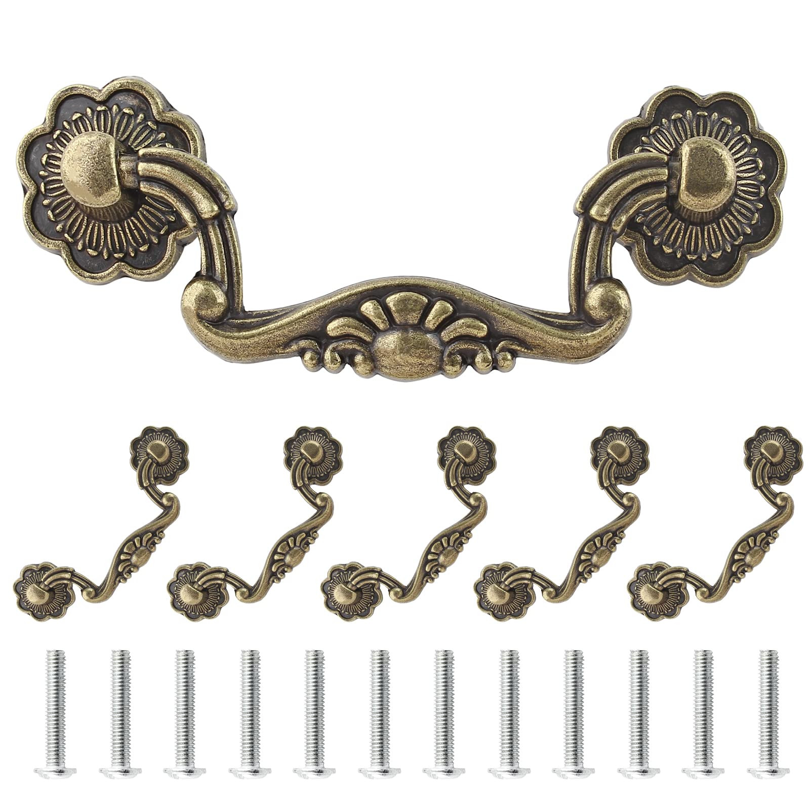 Uenhoy 6 Pcs 3 Inch Bail Handle Drop Pulls Vintage Drop Bail Drawer Pulls Antique Bronze Cabinet ... | Amazon (US)