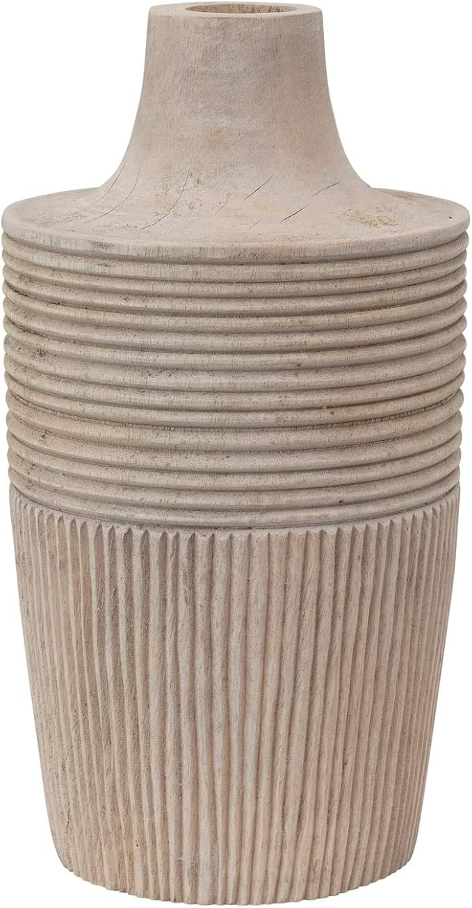 Bloomingville Decorative Hand-Carved Mango Wood Vase, 16", Cream | Amazon (US)