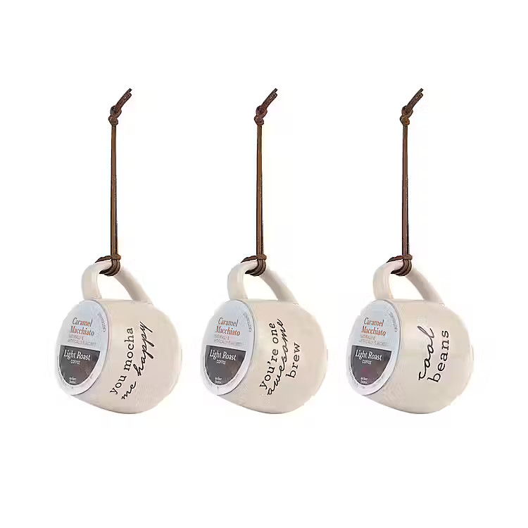 Coffee Sentiment K-Cup Mug Ornaments, Set of 3 | Kirkland's Home