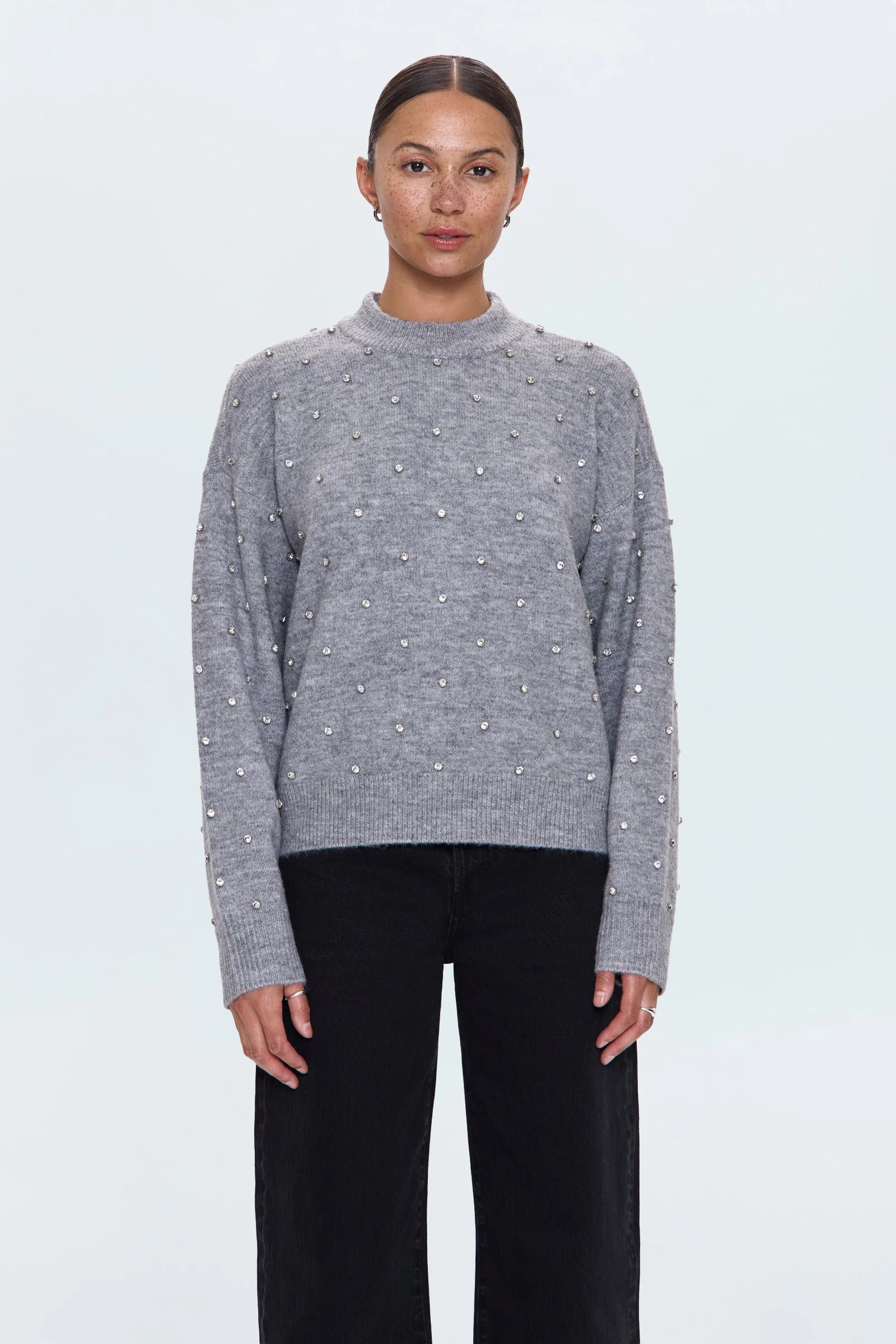 Aura Relaxed Crew Neck Sweater - Charcoal Diamonte | Pistola Denim