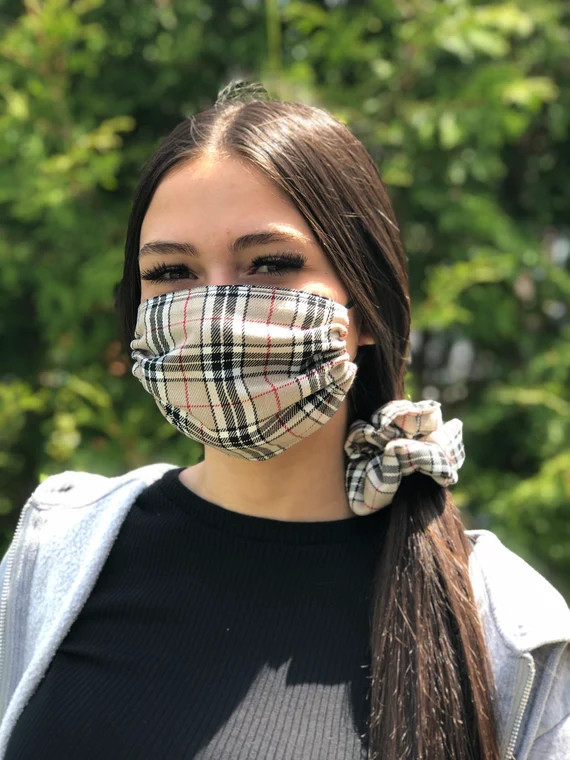 2PACK Classic Tartan Plaid Nova Check Designer Inspired Fashion Fabric Face Mask, Washable,  Filt... | Etsy (US)