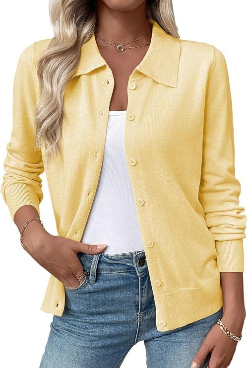 EVALESS Cardigan Sweaters for Women Wool Blend Lightweight Trendy Long Sleeve Lapel Collar Button... | Amazon (US)
