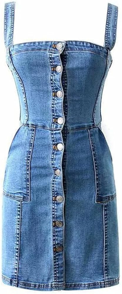 Nanaco Women's Slim Denim Bodycon Dress Elasticity Female Sleeveless Stretch Sexy Mini Sundress | Amazon (US)