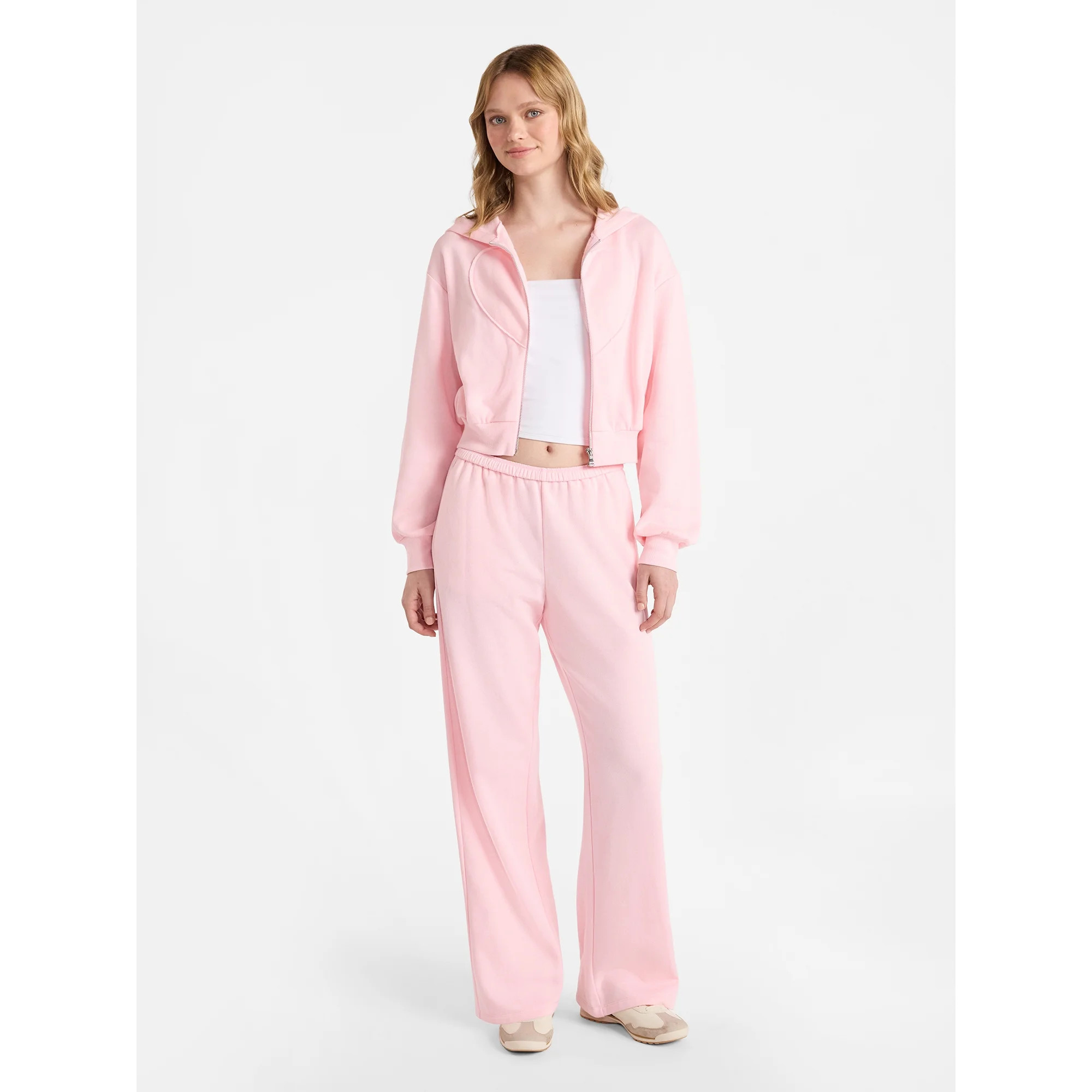 No Boundaries Embroidered Fleece Zip-Up Hoodie and Pants Set, 2-Piece, Women's | Walmart (US)