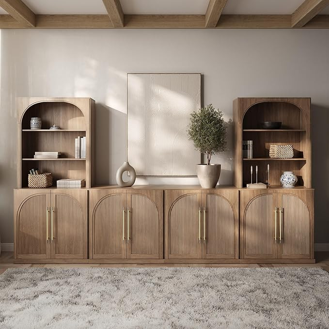 BELLEZE 6-Piece Modular TV Stand, Entertainment Center with Double-Arc Wood Door and Storage Hutc... | Amazon (US)