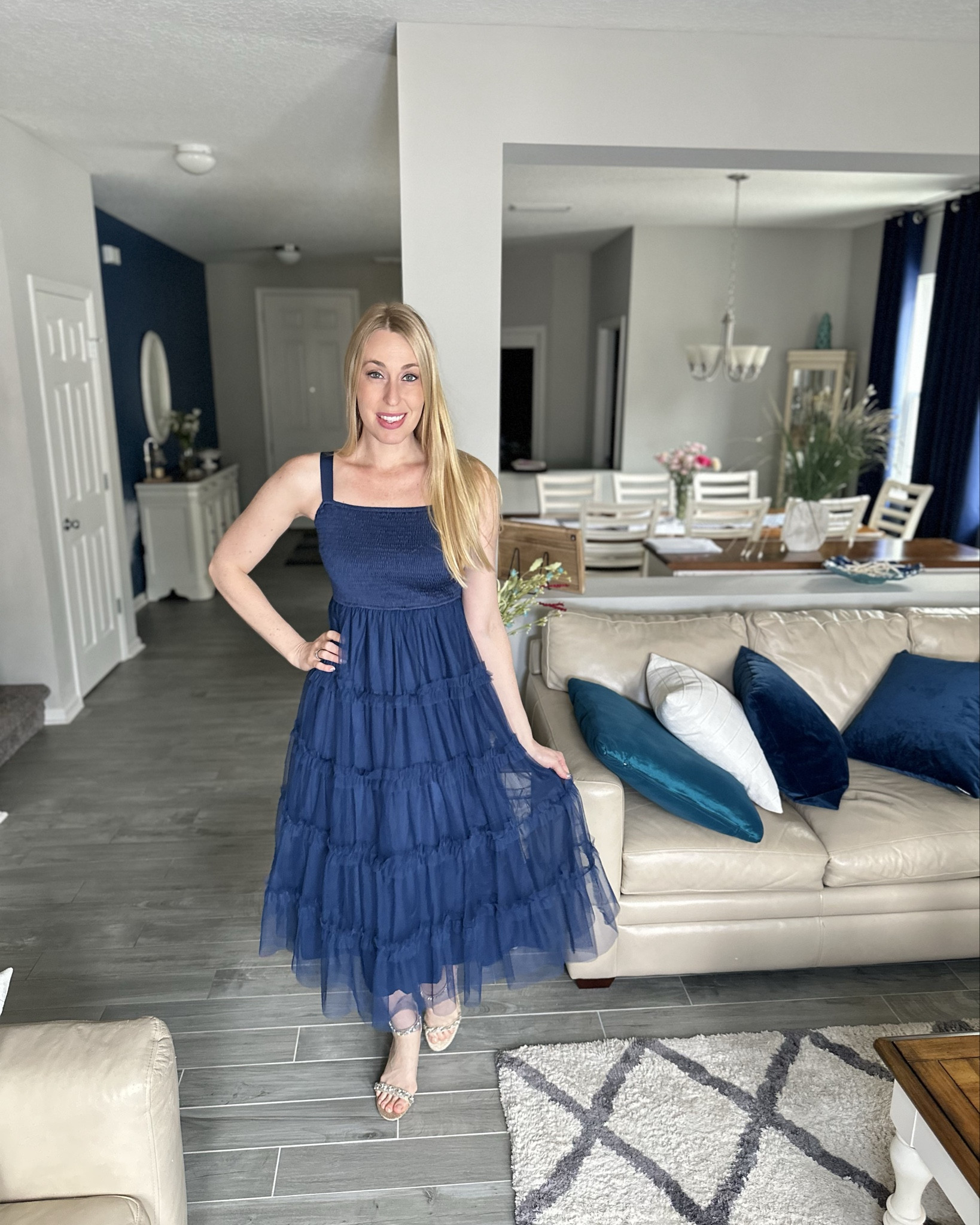 Navy blue tiered princess dress 
💙 I love the color and how it makes me feel like a princess, fits true to size 
💙  a gorgeous date night option and comes in other colors
💙 wearing size small


#LTKFindsUnder50 #LTKStyleTip #LTKFindsUnder100