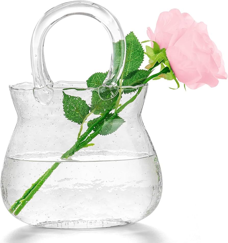 Purse Vase Unique Flower Vase for Centerpieces Aesthetic Glass Purse Vase for Flowers Room Décor... | Amazon (US)