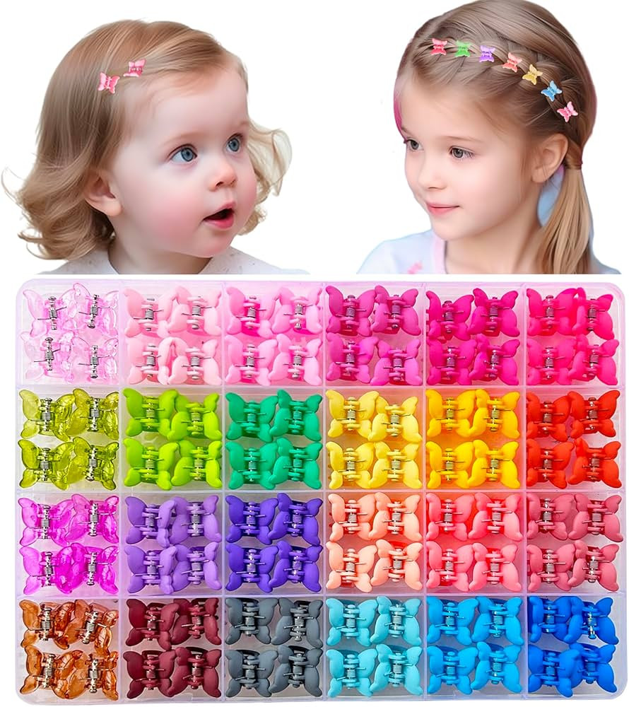 96pcs Baby Girl Hair Clips 24 Multicolors Colors Mini Hair Claw Clips Small Tiny Butterfly Claw C... | Amazon (US)