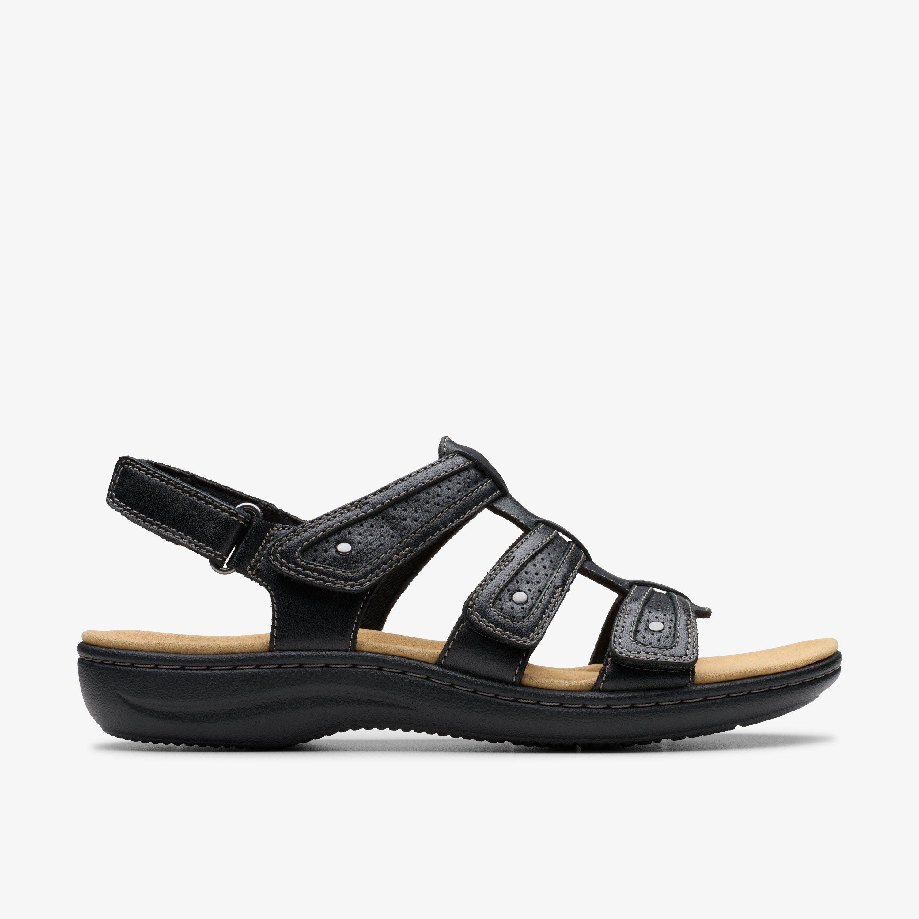 Womens Laurieann Ivy Black Leather Flat Sandals | Clarks | Clarks (US)