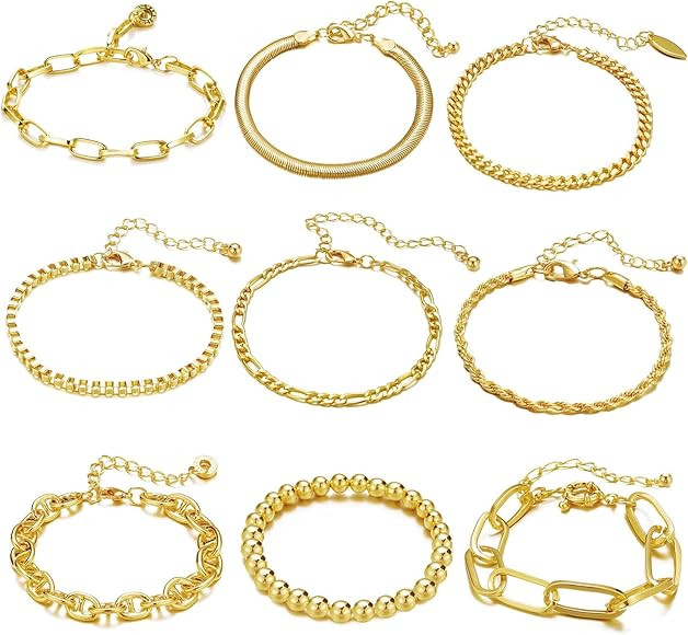 ÌF ME 9 PCS Chain Bracelets Set for Women Adjustable Fashion Paperclip Link Beaded Italian Cuban... | Amazon (US)