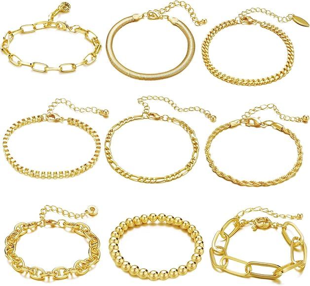 ÌF ME 9 PCS Chain Bracelets Set for Women Adjustable Fashion Paperclip Link Beaded Italian Cuban... | Amazon (US)
