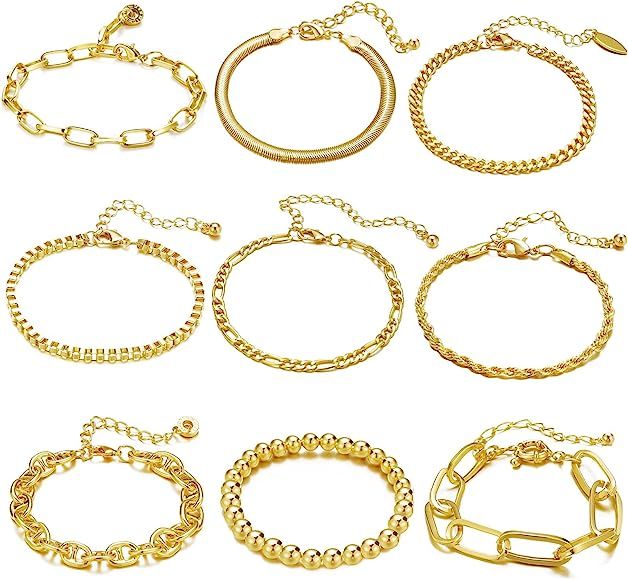 ÌF ME 9 PCS Chain Bracelets Set for Women Adjustable Fashion Paperclip Link Beaded Italian Cuban... | Amazon (US)