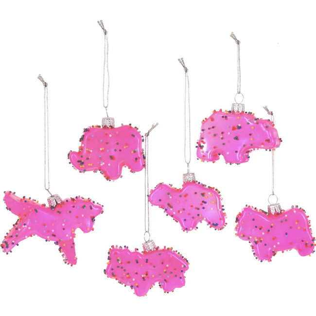 Frosted Circus Animal Cookie Ornaments, Pink Set of 6 | Maisonette