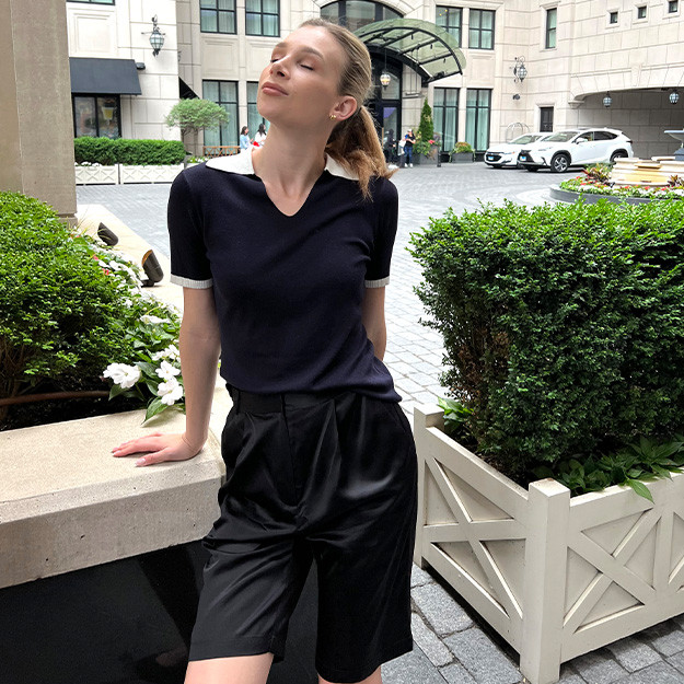 Timeless Mei Silk Knit Polo | LilySilk