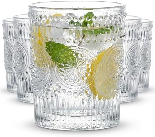 Kingrol 6 Pack 9 oz Romantic Water Glasses, Small Drinking Glasses Tumblers, Vintage Glassware Se... | Amazon (US)