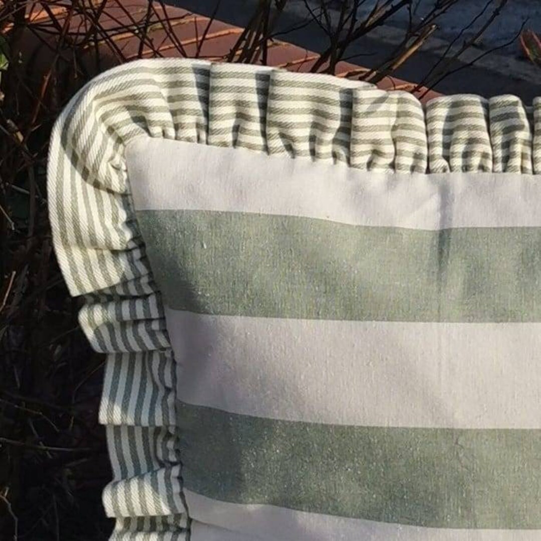 Our Very Popular Designer Ian Mankin Devon Collection Wide Stripe Lumbar Cushion Cover in Sage an... | Etsy (US)