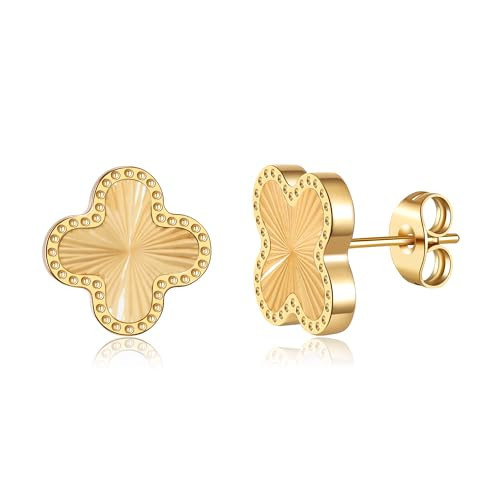 AIPPK 18K Gold Plated Clover Earrings for Women Four Leaf Clover Stud Earrings Lucky Dangle Earrings Fashion Simple Jewelry Gifts for Women (Gold) | Amazon (US)