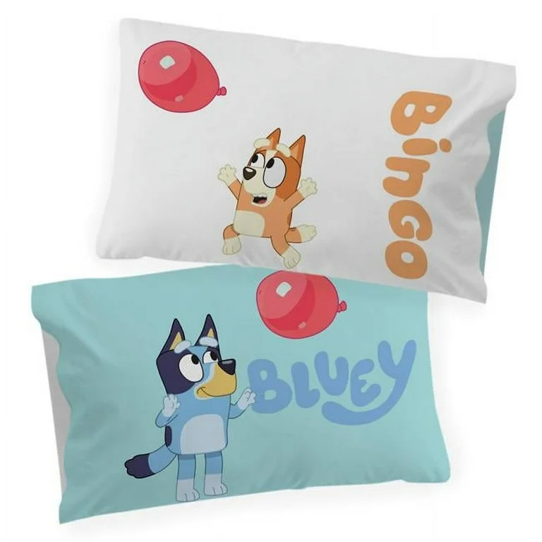 Bluey 869291 20 x 30 in. Bluey & Bingo Balloon Chase Double-Sided Pillowcase, White & Blue | Walmart (US)