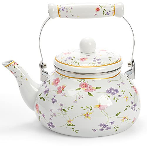 Jucoan Vintage Enamel Tea Kettle, 2.6 Quart Floral Enamel Water Kettle Teapot with Porcelain Handle for Stovetop Home Kitchen Camping, Housewarming Wedding Bridal Shower Easter Gift for Friend | Amazon (US)