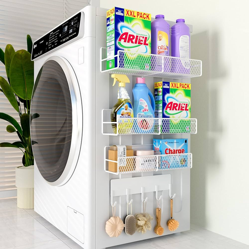 Magnetic Shelves 4 Pack Heavy-Duty Metal Storage Baskets Magnetic Laundry Organizer White | Amazon (US)