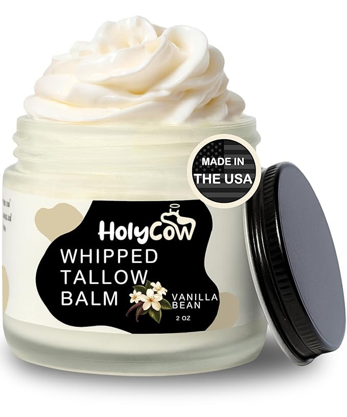 HolyCow Beef Tallow For Skin - Whipped Tallow Balm with Organic Jojoba Oil, Grass Fed Beef Tallow... | Amazon (US)