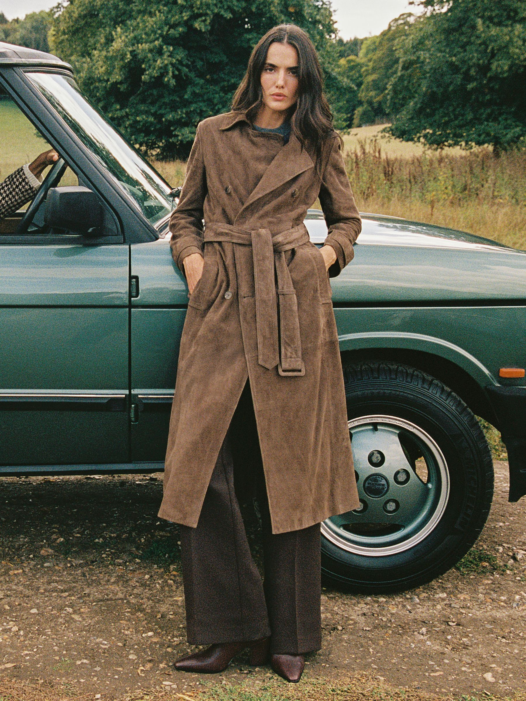 Suede Belted Trench Coat in Taupe Neutral | Reiss UK