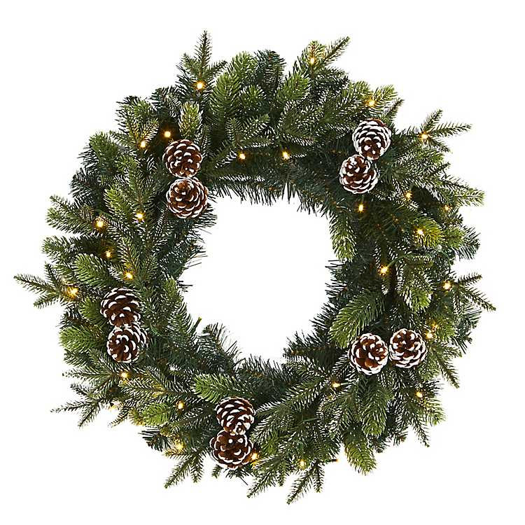Snowy Pine Cone Clear LED Wreath | Kirklands Home | Kirklands