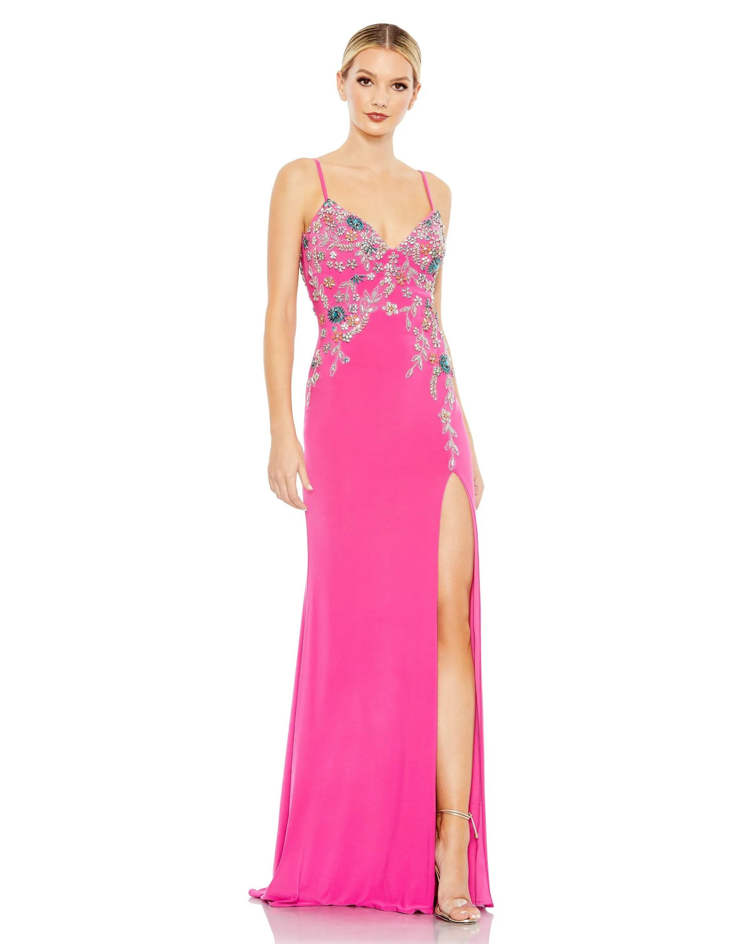 Multi Color Beaded Floral Cami Gown | Mac Duggal