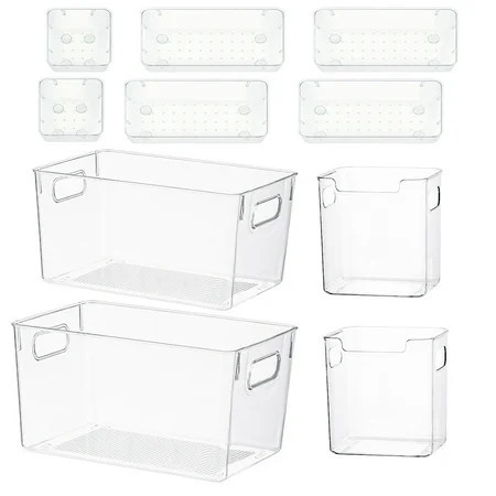 10Pcs Plastic Pantry Organization and Storage Bins with Drawer Organizers Clear Fridge Organizer for Kitchen Snack Cabinet Freezer Countertops | Walmart (US)